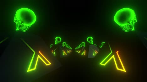 neon glowing skulls in geometric pattern