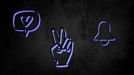 animation of icons of bell hand and a speech bubble with heart flickering on black background