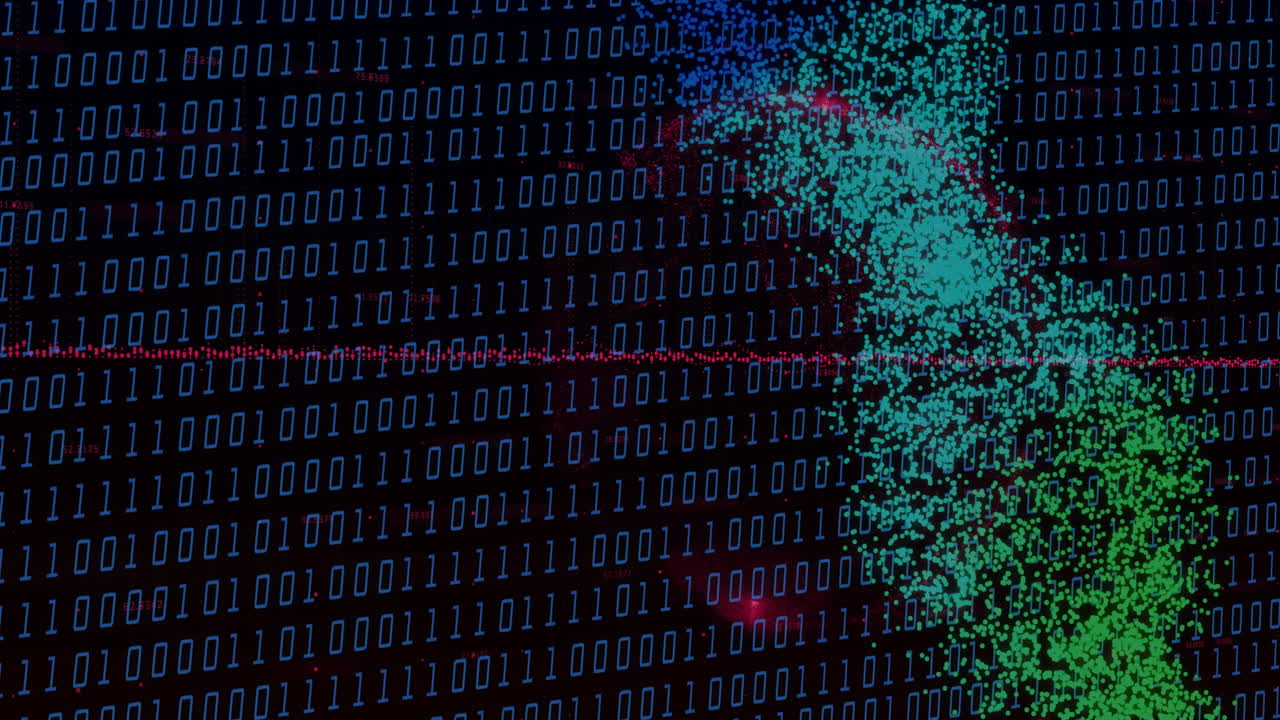 animación del procesamiento de datos sobre la cadena de adn sobre fondo negro