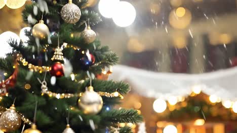 christmas market with snow and christmas trees