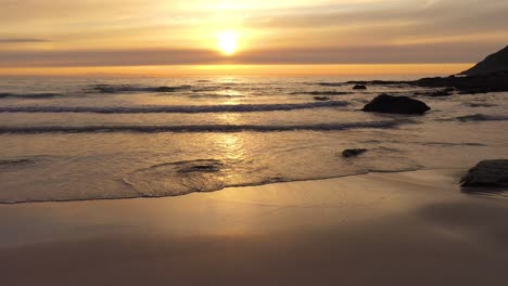 aerial view of a beautiful sunset over the sea. beach lofoten archipelago, norway.