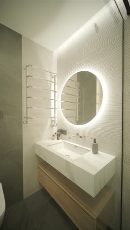 interior de apartamento minimalista moderno con decoración simple, tonos neutrales y líneas limpias. el diseño hace hincapié en la funcionalidad, creando un espacio de vida sereno y organizado.