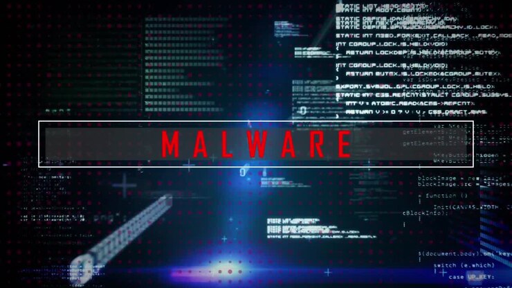 Malware text and data processing against blue background