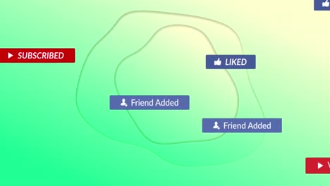 animación de textos e iconos de las redes sociales sobre un fondo verde