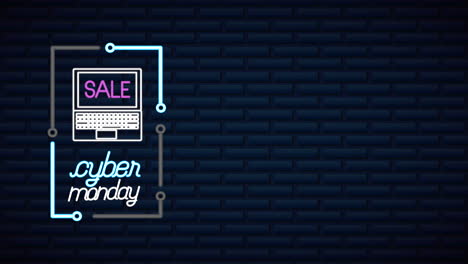 cyber monday neon lights animation with laptop