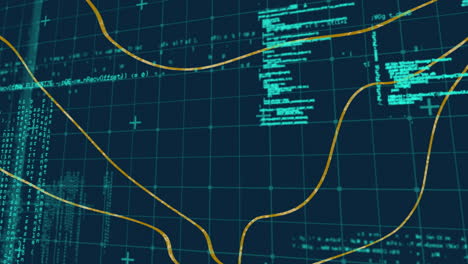 animation of flowing lines and code grid representing data analysis in technology