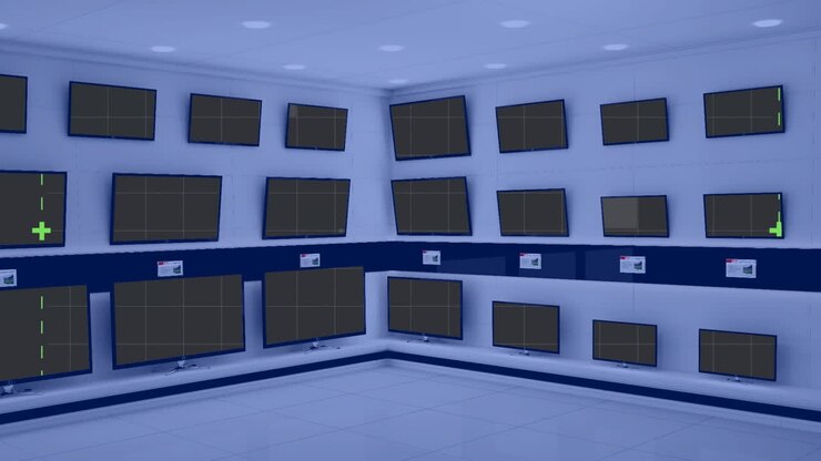 Animation of rows of television sets in store with pattern on screens