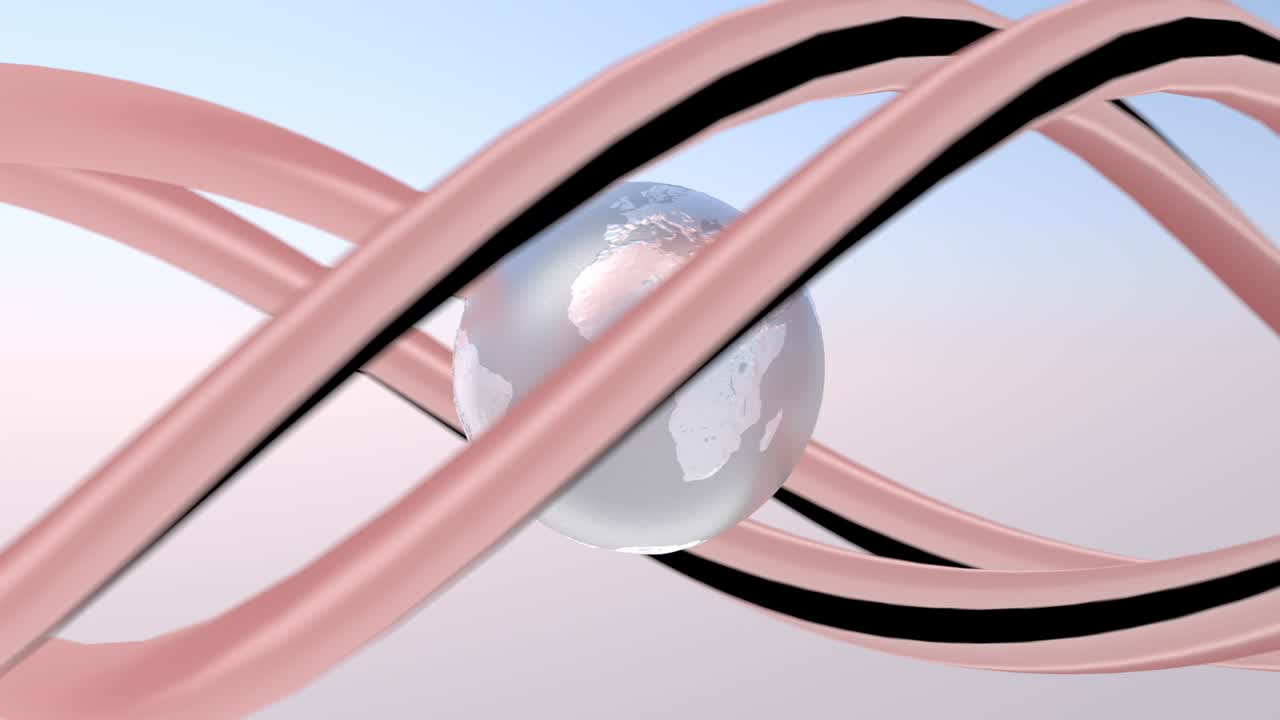 이중 나선 dna 루프와 함께 금속 3d 지구 회전과 같은 진주