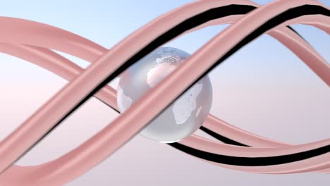 perla como el giro de la tierra metálica en 3d con bucle de adn de doble hélice