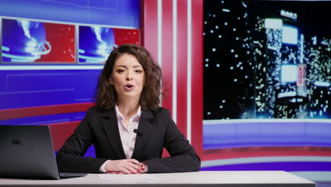 reporter presenting news on night show