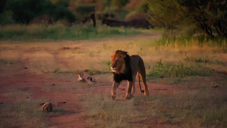 Majestic Lion in African Savanna at Sunrise/Sunset