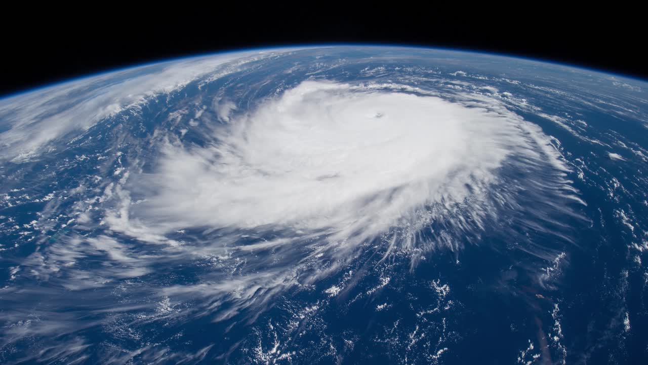 Aerial time lapse of hurricane from space. (Elements furnished by NASA)