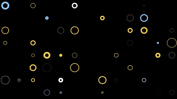 Sfondo astratto in loop con cerchi in movimento arancioni e blu, canale alfa