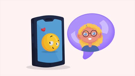 smartphone with girl and emoji animation