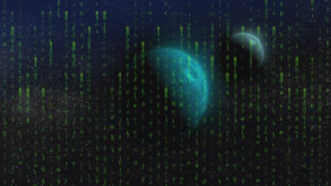 animation of data processing binary coding over globes