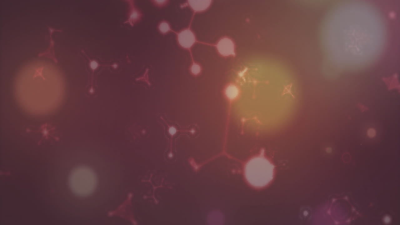 Animation of glowing light spots moving on seamless loop on dark background