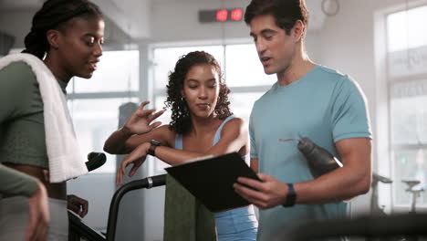 trainer instructing clients at the gym