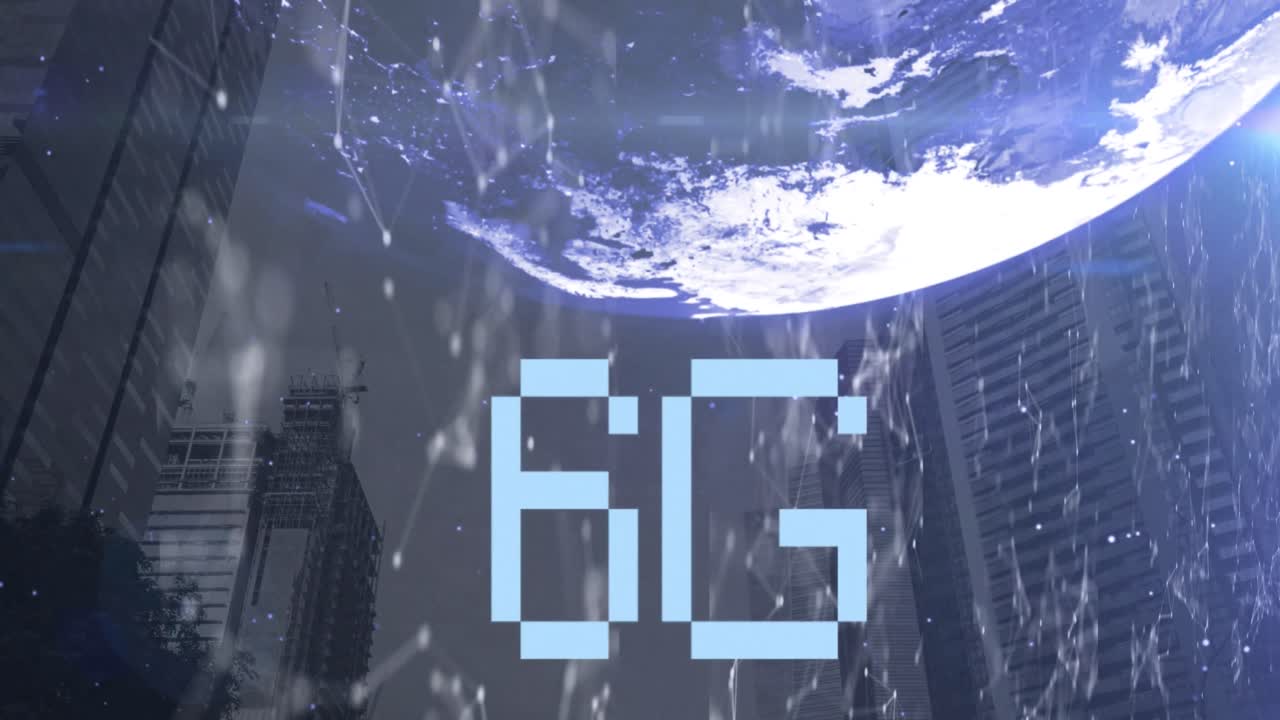 анимация 6g текста, глобуса и компьютерной обработки данных