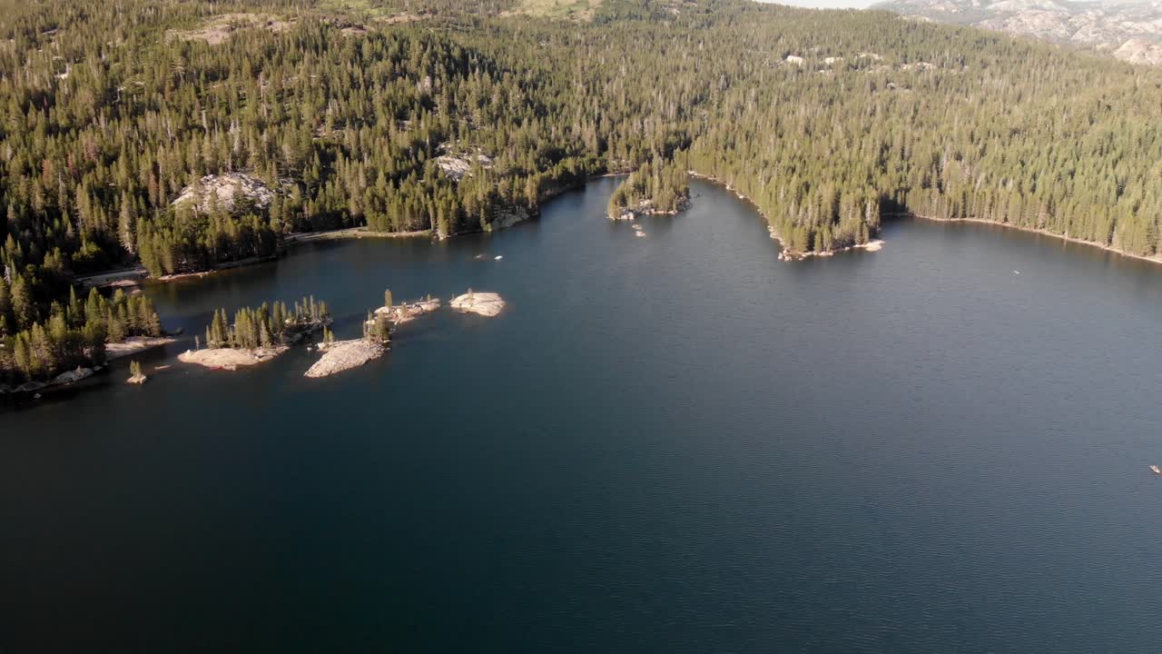 Beautiful aerial shot over Lake Alpine on California's Highway 4.