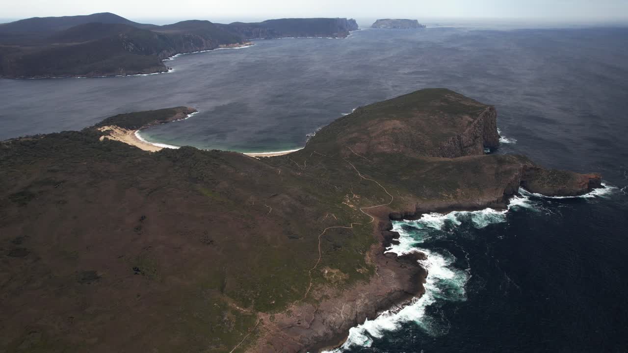 Crescent Bay And Mount Brown In Port Arthur, Tasmania, Australia - Aerial Drone Shot