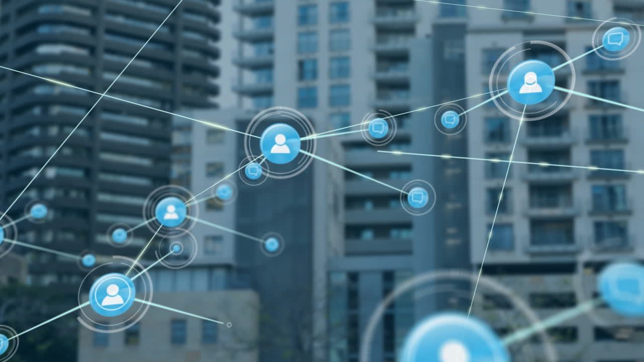 Connectors moving on cityscape background