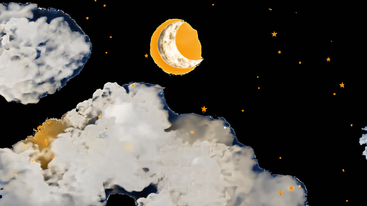 Mystical moonlit cloudy night animated overlay, transparent 4K video, alpha channel, ProRes 4444