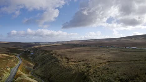 Aerial-footage-of-the-107-mile-M62-Motorway-at-its-Summit,-the-highest-motorway-in-England