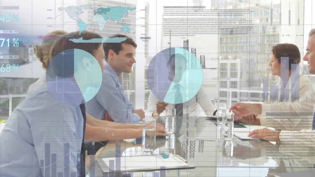 animación de las estadísticas y el procesamiento de datos durante la reunión de negocios