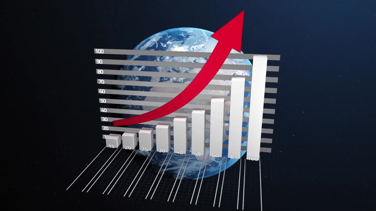 Animasi pemrosesan data dan statistik di atas bola dunia