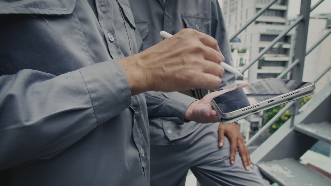 Multicultural Foremen Using Tablet when Discussing Interior Finish