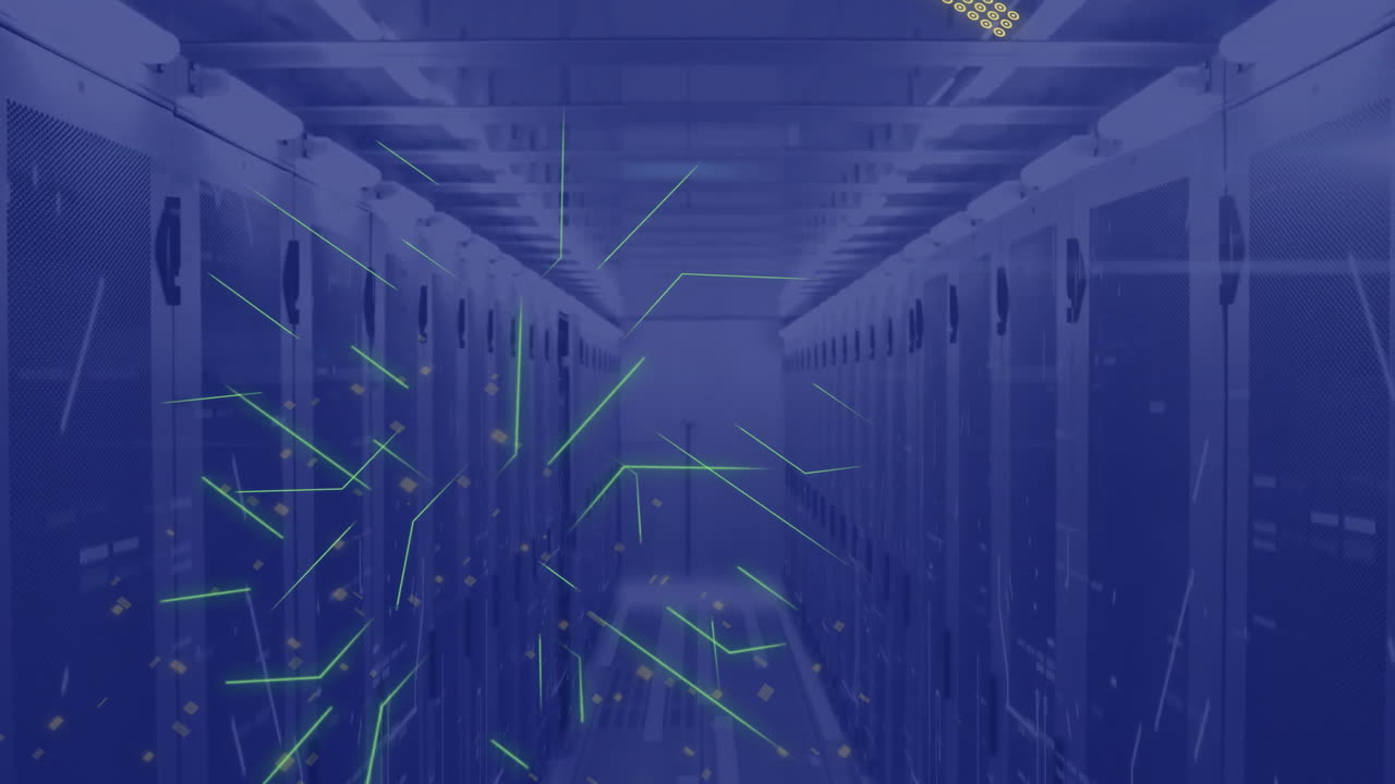 Animation of circuit board and data processing over computer servers