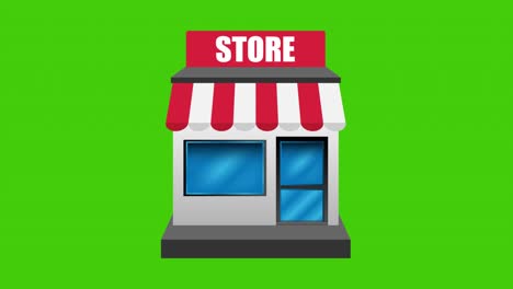 icono de edificio de la tienda animación. icono animado en pantalla verde - animación 4k