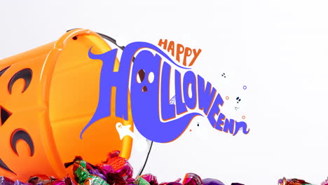 animation of happy halloween text over sweets