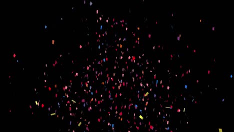 Animation-of-multi-coloured-confetti-falling-over-black-background