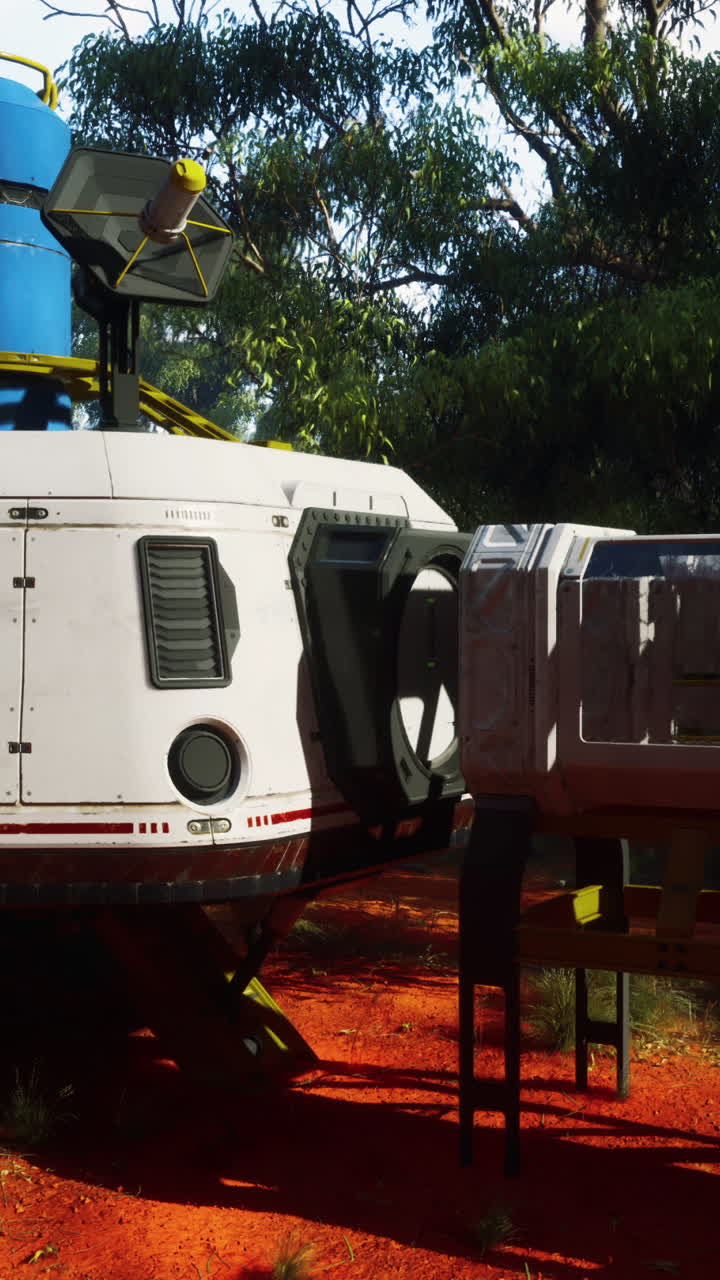 미래의 우주선이 은 행성에 착륙합니다.