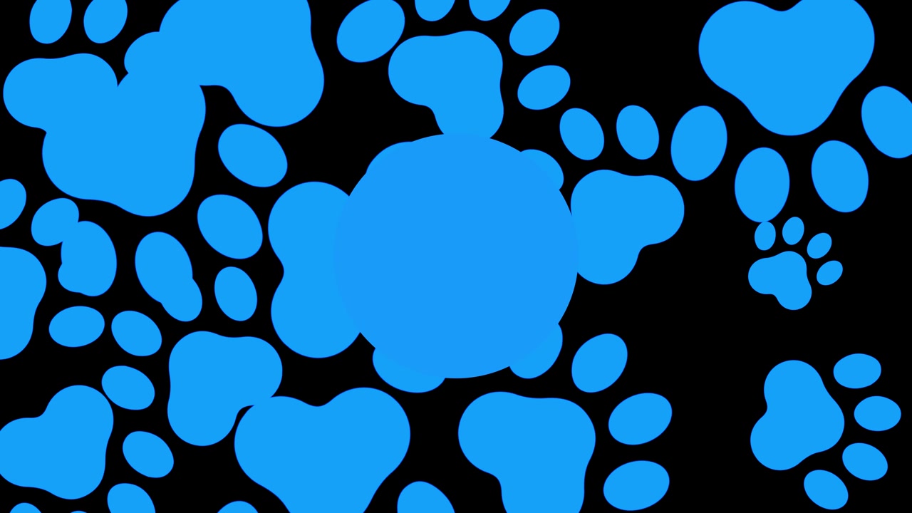 Sfondo con impronte di zampe blu, tracce di animali marcate, spazio vuoto nero, motivo giocoso per animali domestici e semplice