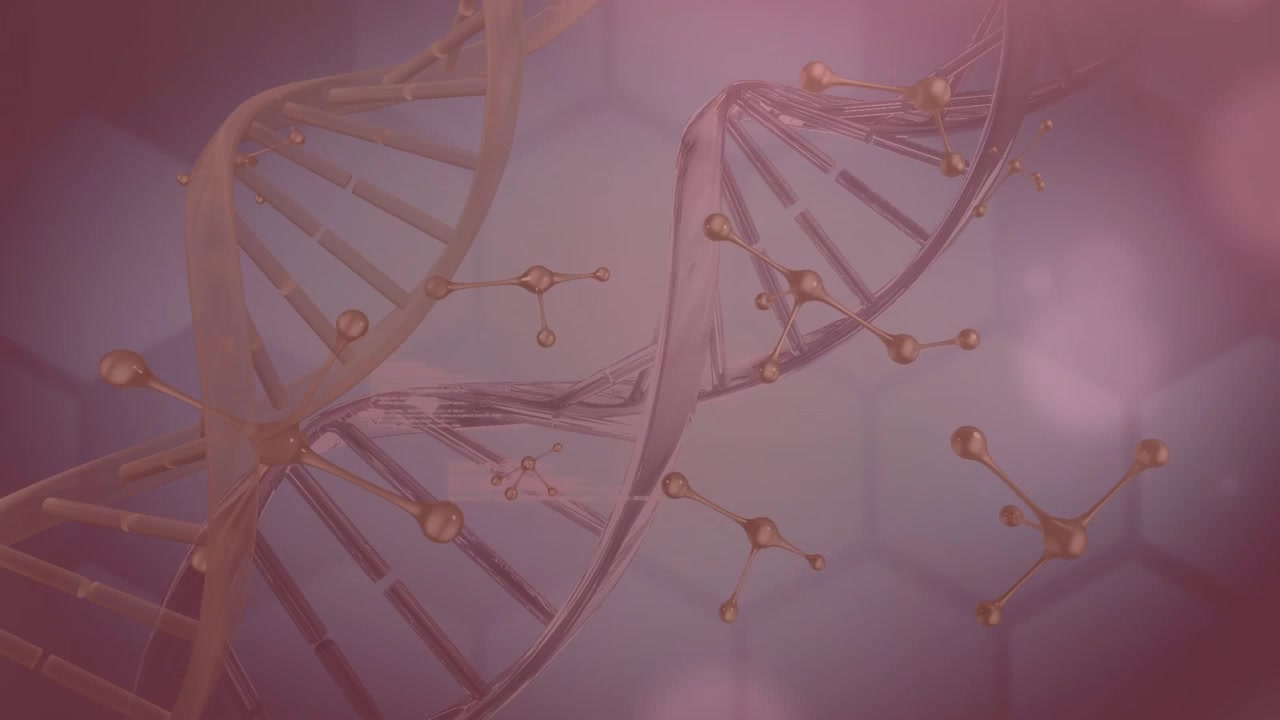 Animazione di filamenti di DNA su molecole.
