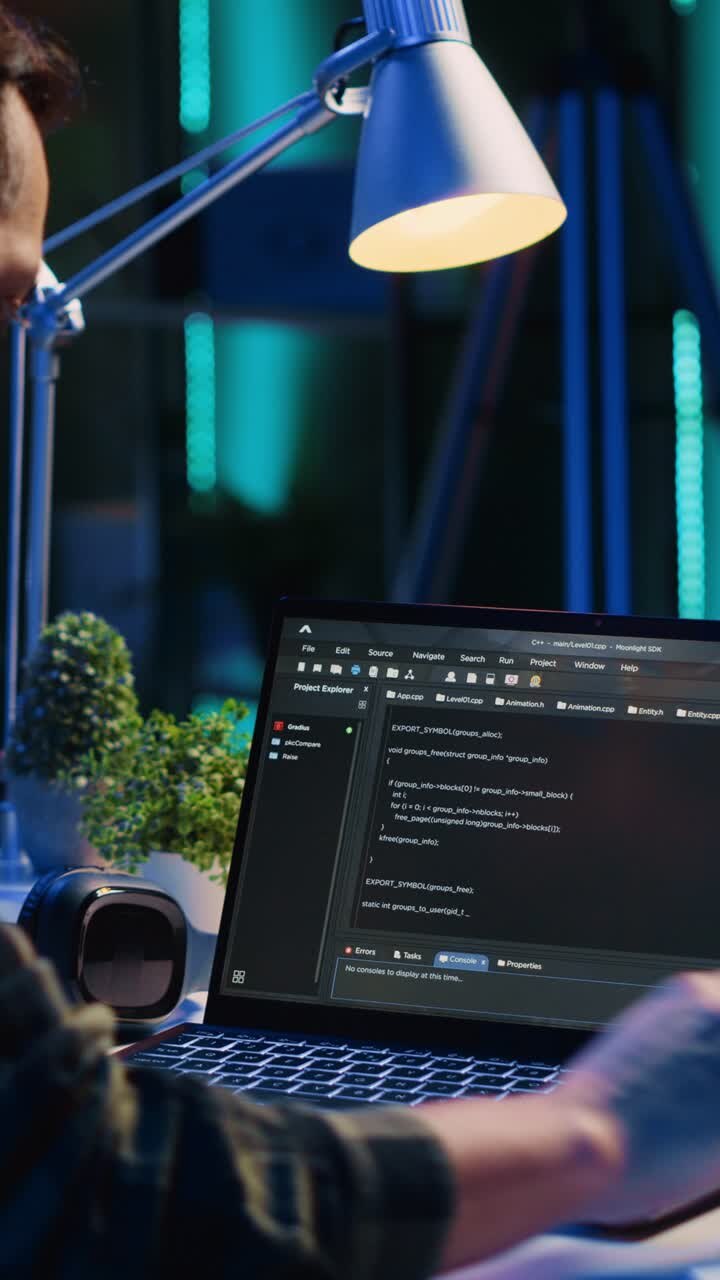 Vertical video Self employed IT specialist working on fixing database errors from home