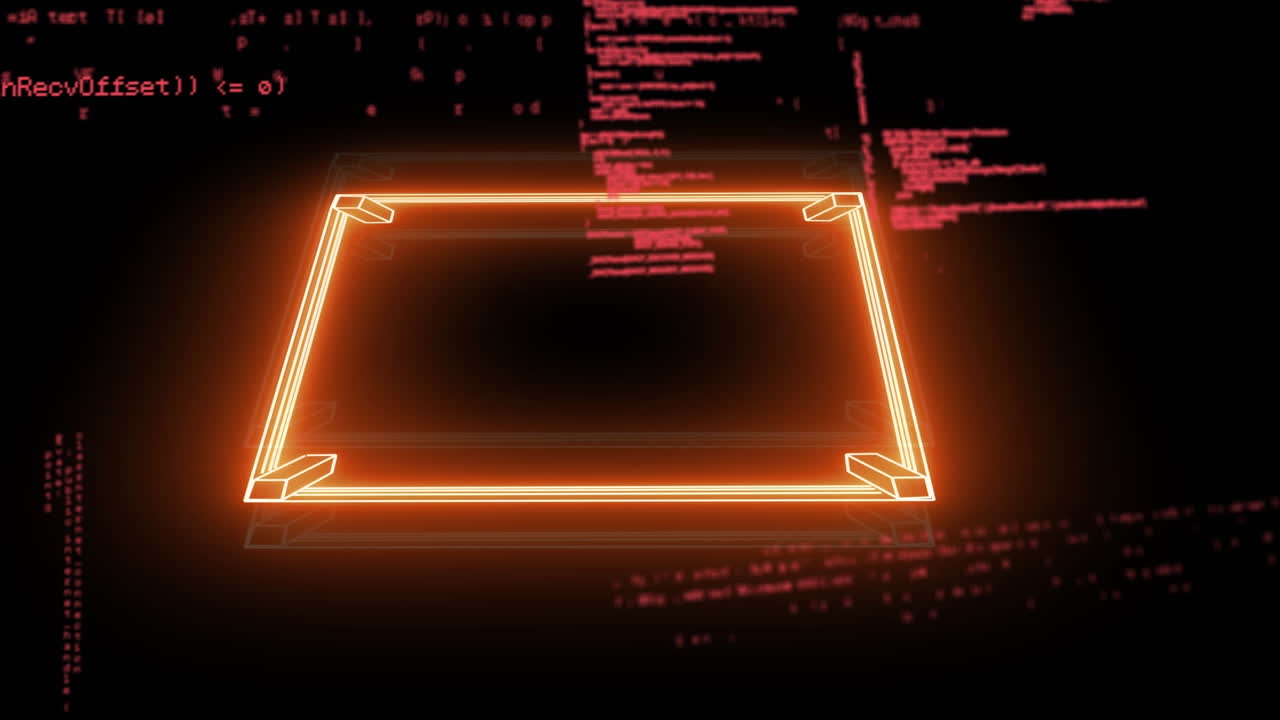 Animation of data processing over neon boxing ring