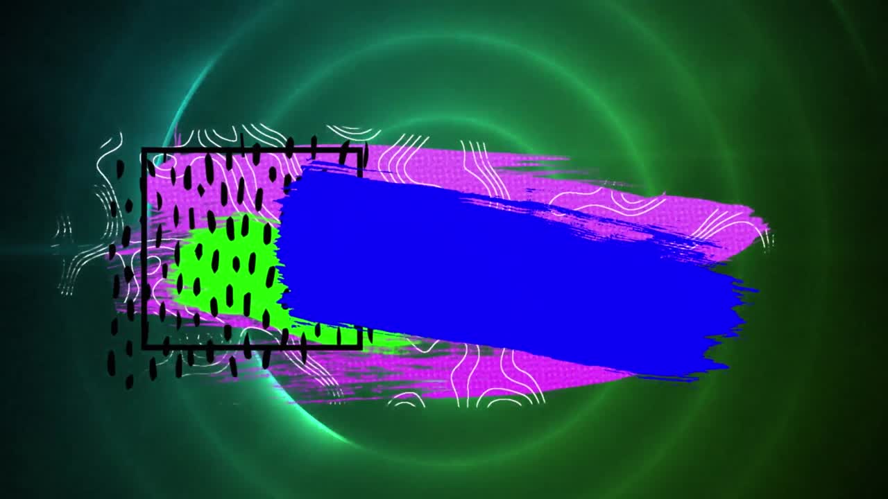 animación de formas abstractas coloridas sobre círculos verdes