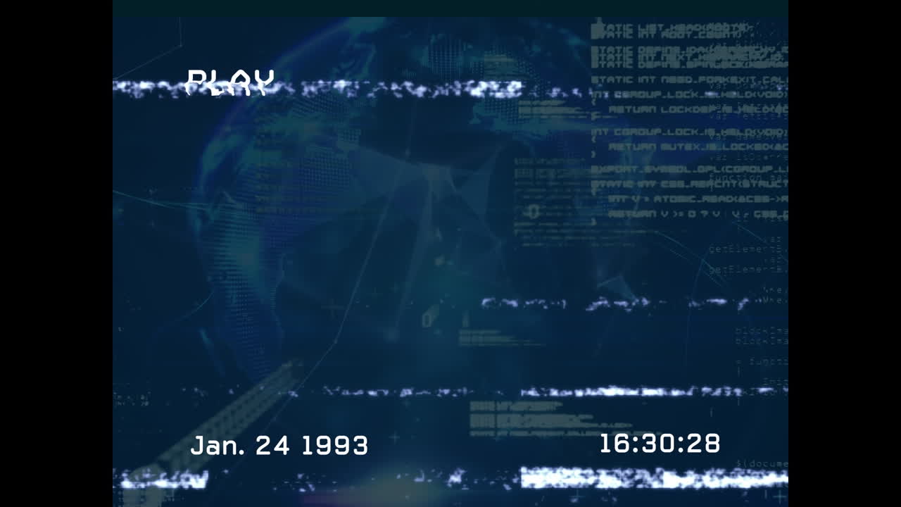 Animation of play interface on screen and data processing and globe on blue background