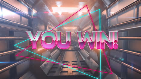 animation of you win text over digital tunnel