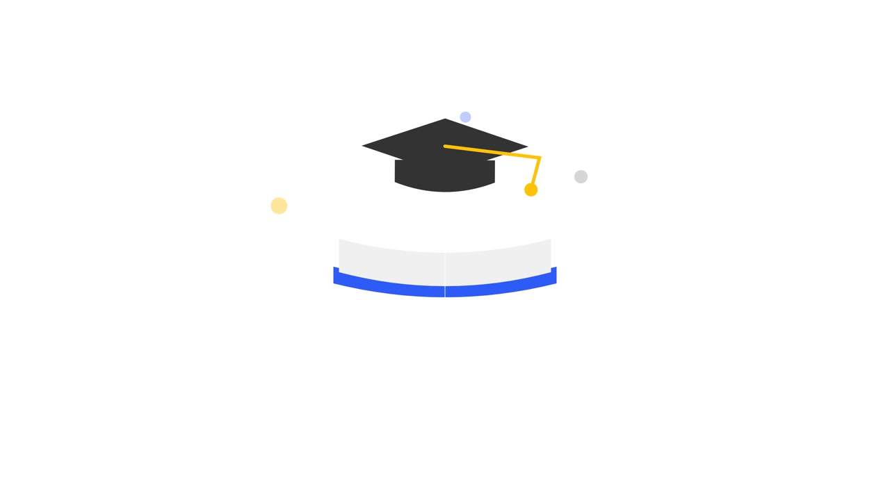 Tocco di laurea animato appoggiato su un libro aperto