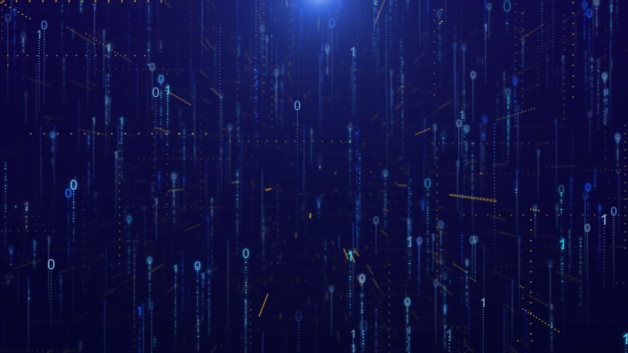 Digital animation binary coding sequences moving upward immersive matrix zeros light streams creates
