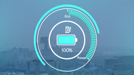 animation of data processing over cityscape