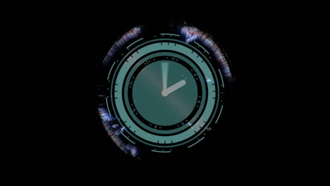 digital elements creating futuristic clock animation on dark background