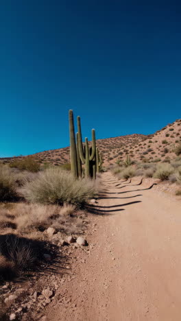 desert landscape with saguaros and shadows