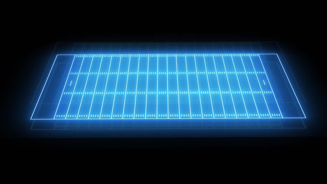 animación de un estadio deportivo de neón azul sobre un fondo negro