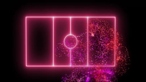 animación de senderos de luz brillante que se mueven sobre el campo de deportes sobre un fondo negro