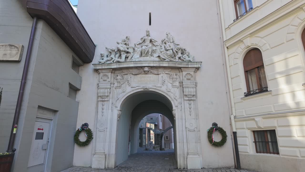 Tilt up shot from just under Sopron Fire Tower with blue sky during the day in Western Transdanubia, Hungary.